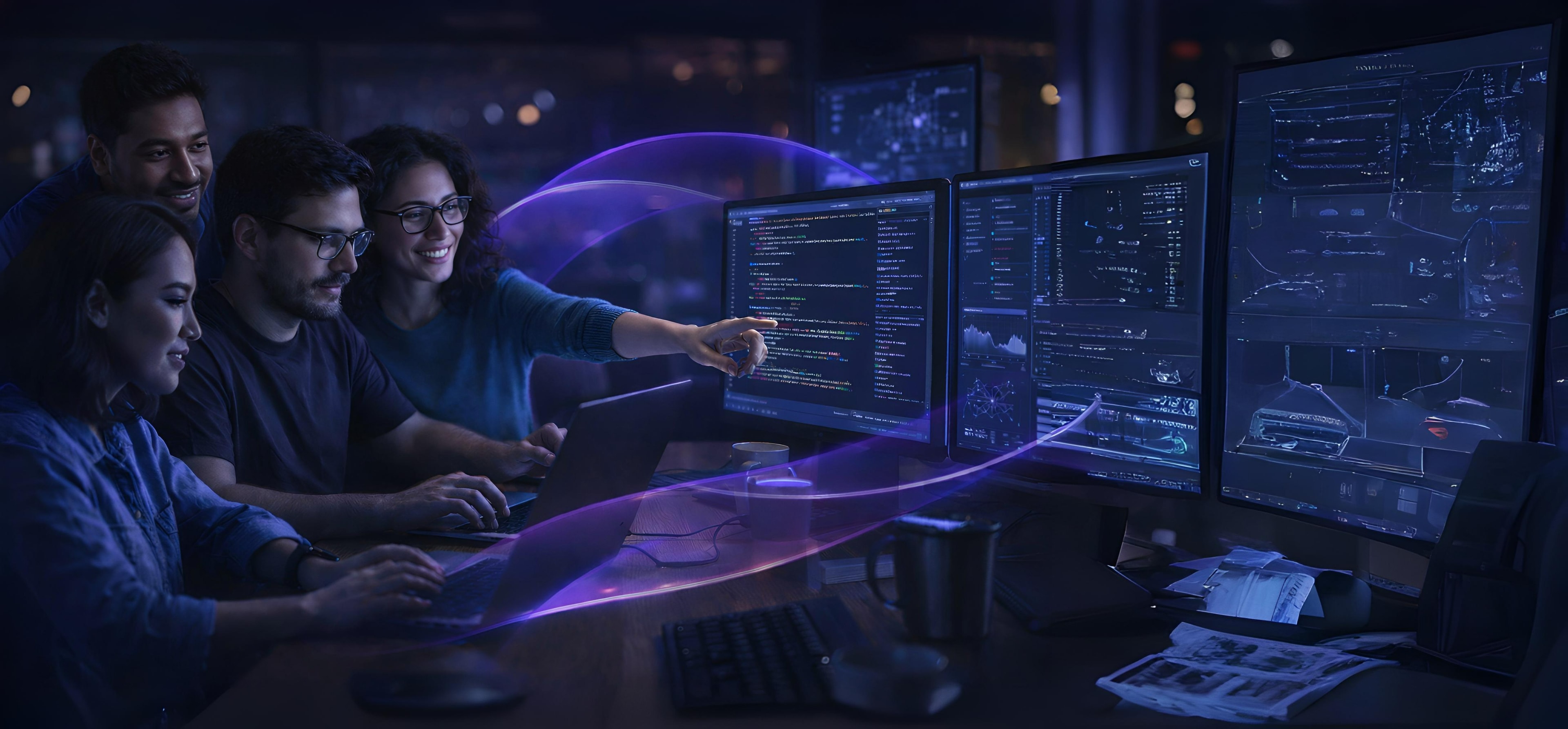Team working on computers